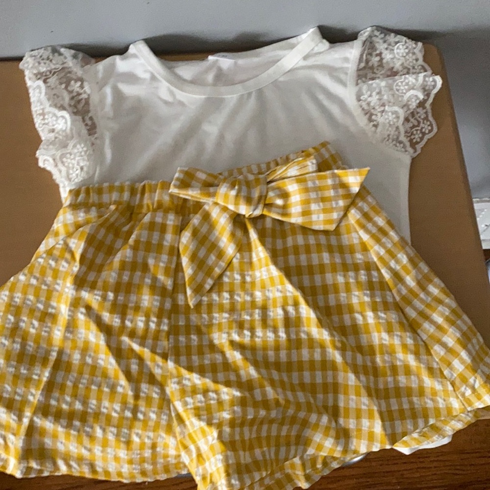 Girls Checkered Short Set (Yellow)